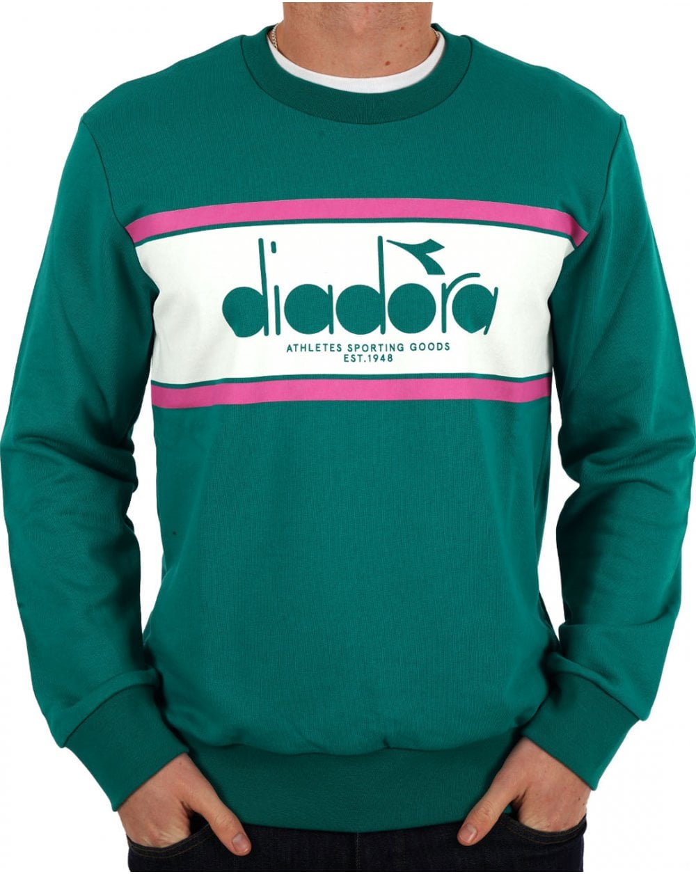 Diadora Logo Crew Sweatshirt Green/White/Pink