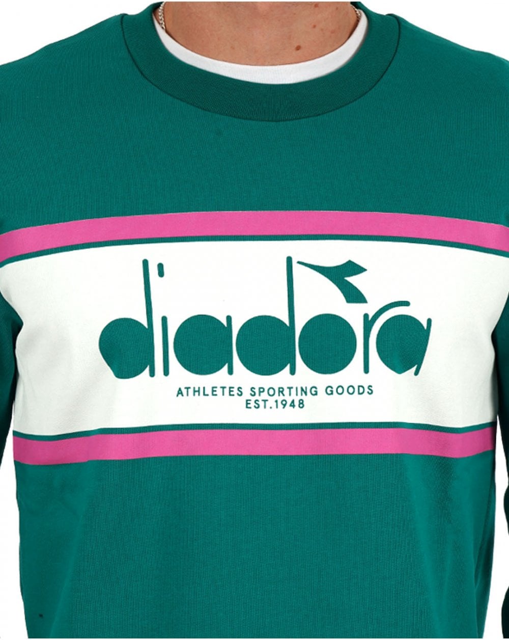 Diadora Logo Crew Sweatshirt Green/White/Pink