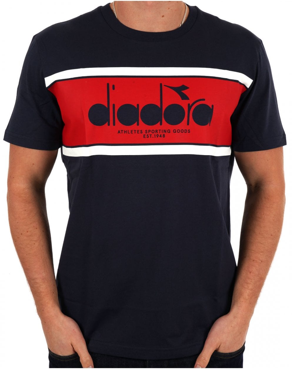 Diadora Logo T Shirt Navy/Red/White