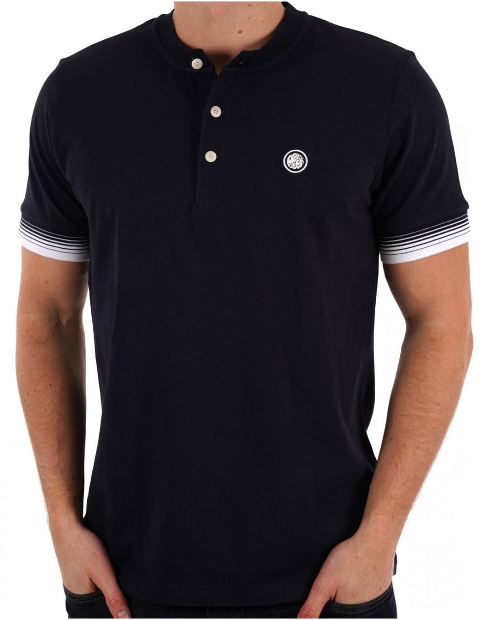 Pretty Green Gradient Tipped Grandad Tee Navy