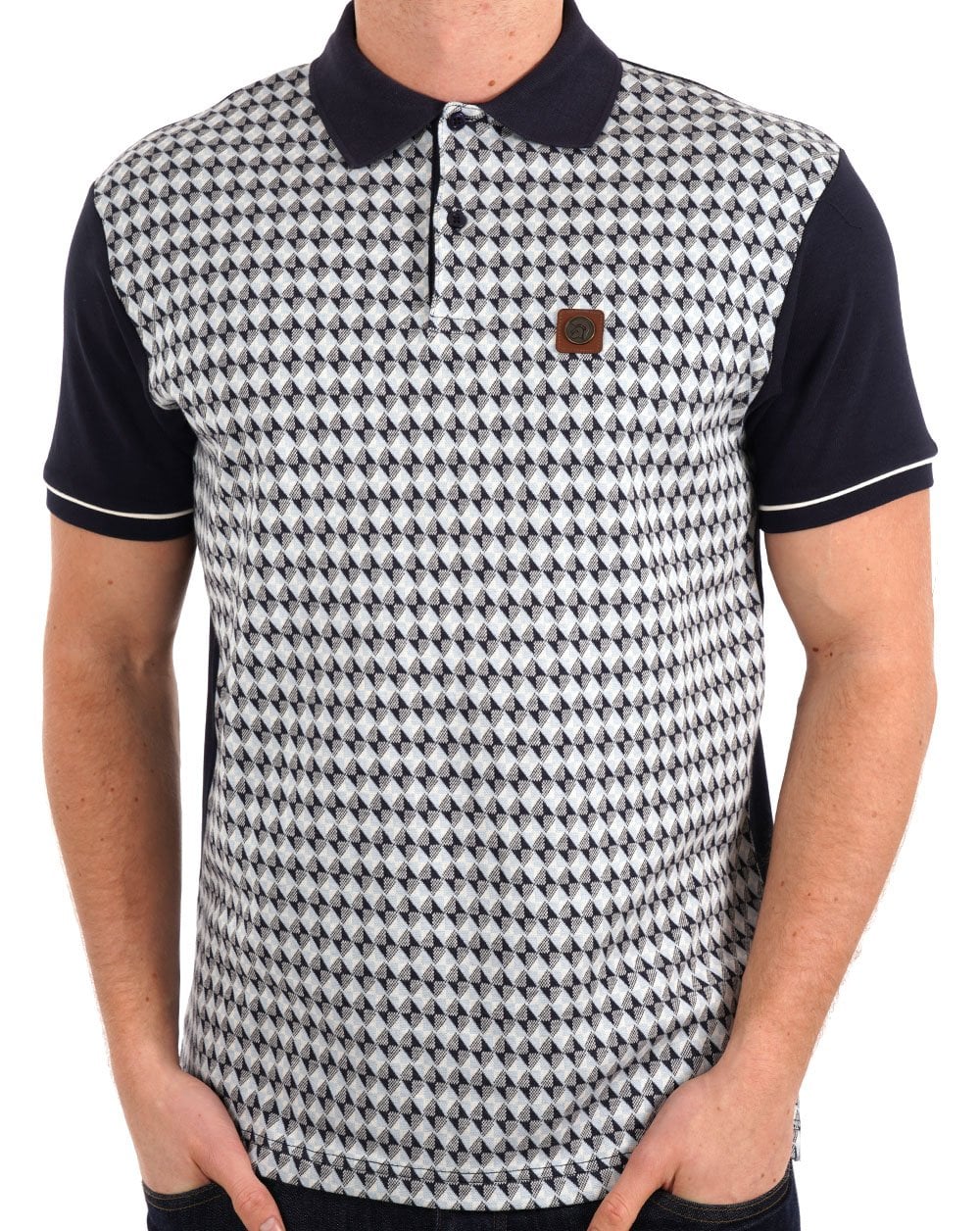 Trojan Diagonal Jacquard Panel Polo Navy