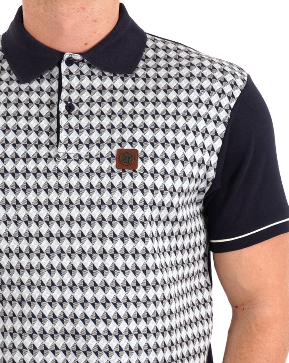 Trojan Diagonal Jacquard Panel Polo Navy