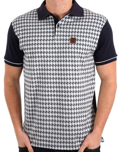 Trojan Diagonal Jacquard Panel Polo Navy