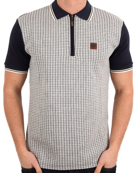 Trojan Textured Houndstooth Panel Polo Navy