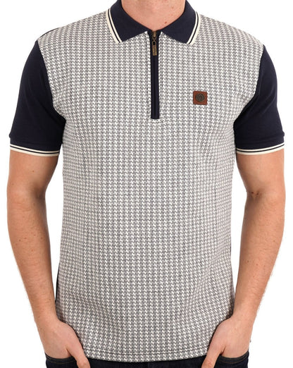Trojan Textured Houndstooth Panel Polo Navy