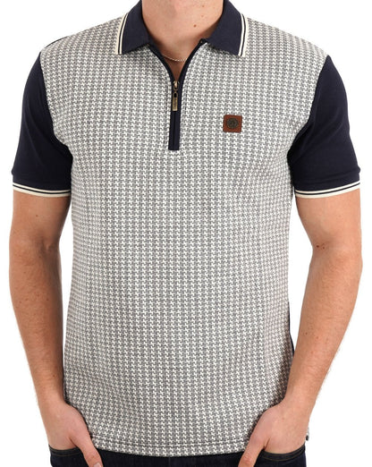 Trojan Textured Houndstooth Panel Polo Navy