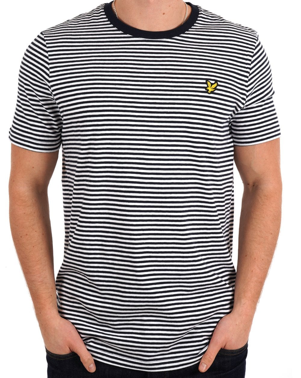 Lyle & Scott Linen Blend Breton Stripe T Shirt Dark Navy/White