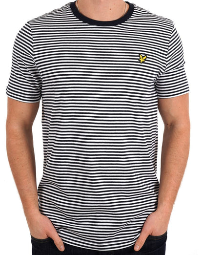 Lyle & Scott Linen Blend Breton Stripe T Shirt Dark Navy/White