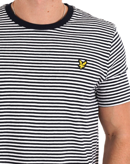 Lyle & Scott Linen Blend Breton Stripe T Shirt Dark Navy/White