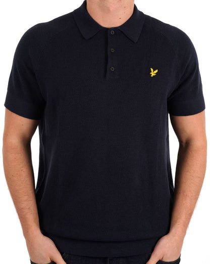 Lyle & Scott Linen Blend Knitted Polo Dark Navy