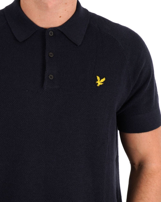 Lyle & Scott Linen Blend Knitted Polo Dark Navy