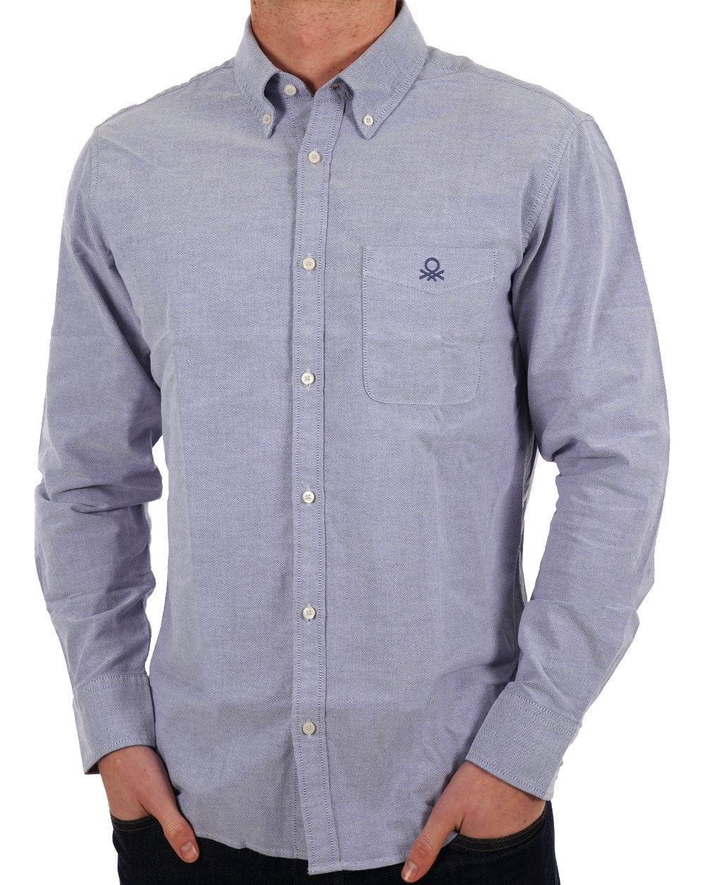 Benetton Oxford Cotton Shirt Light Navy