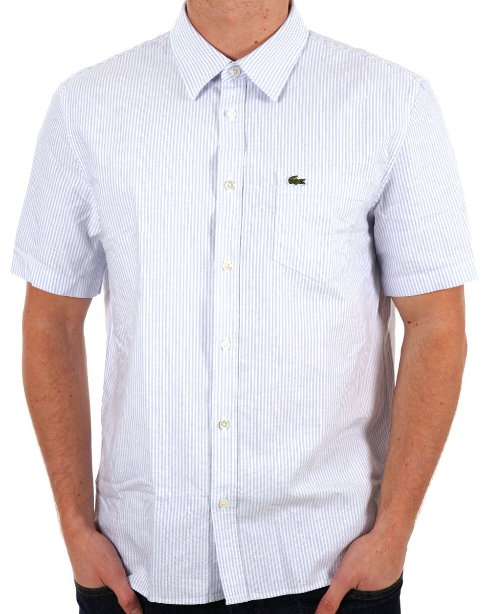 Lacoste Oxford Striped SS Shirt Sky Blue/White