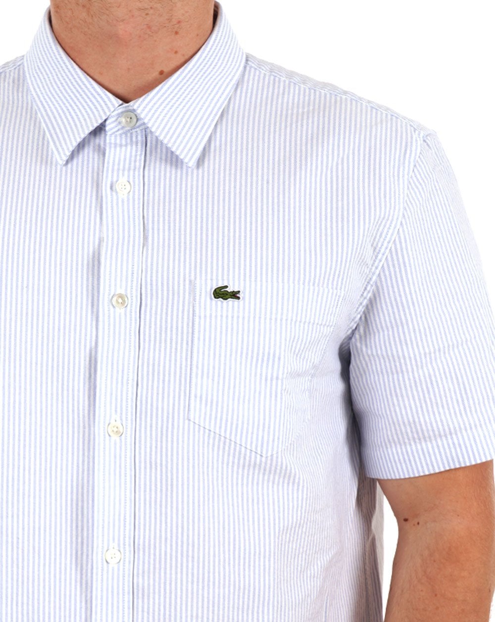 Lacoste Oxford Striped SS Shirt Sky Blue/White