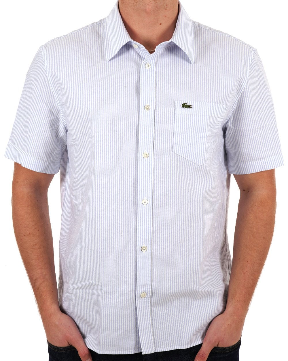 Lacoste Oxford Striped SS Shirt Sky Blue/White