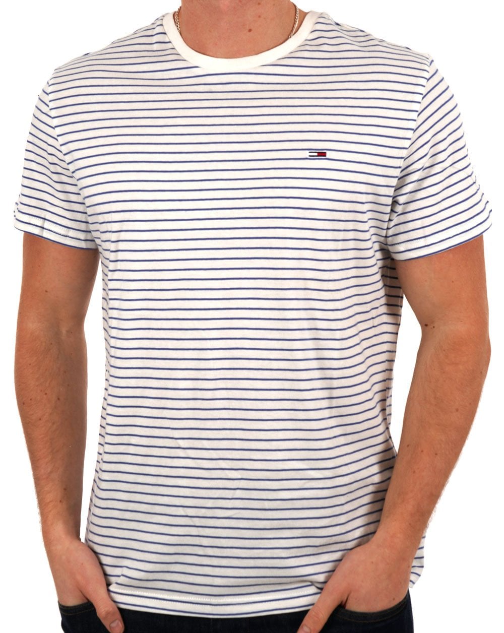 Tommy Jeans Slim Stripe T Shirt Ecru/Blue