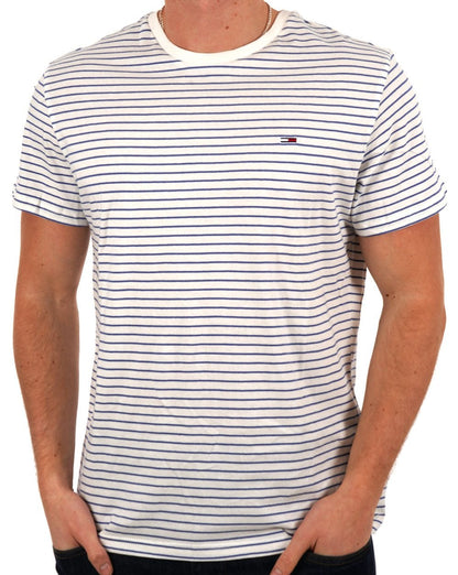 Tommy Jeans Slim Stripe T Shirt Ecru/Blue