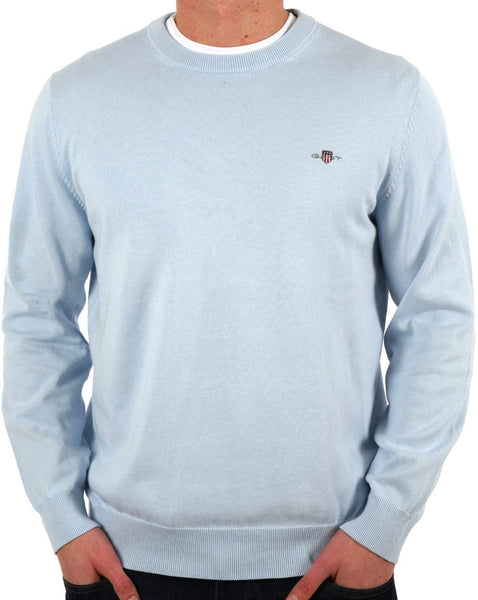 Gant Classic Cotton Crew Neck Jumper Fresh Blue