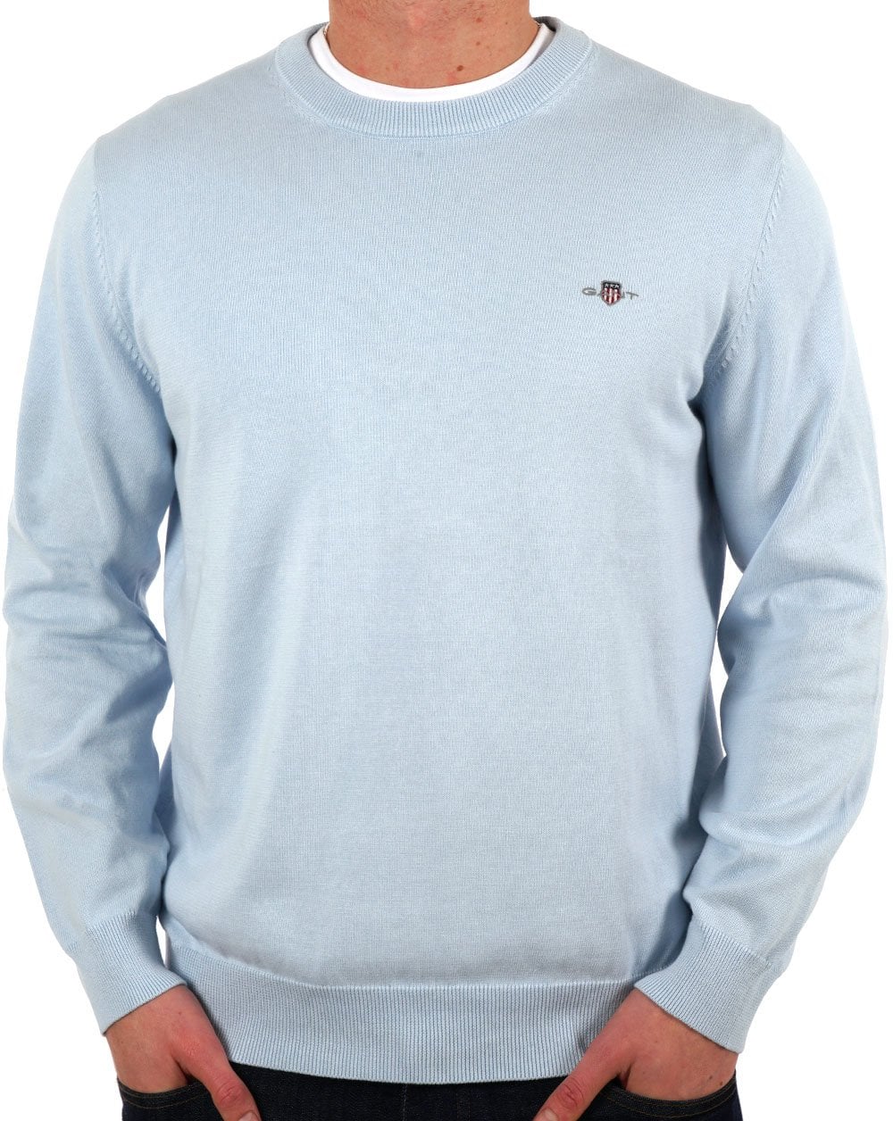 Gant Classic Cotton Crew Neck Jumper Fresh Blue