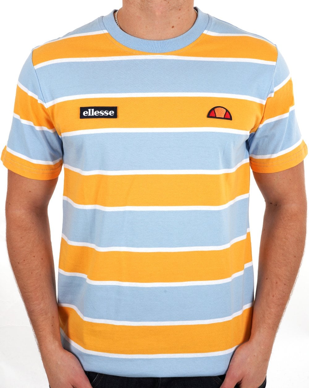 Ellesse Block Striped T Shirt Sky Orange