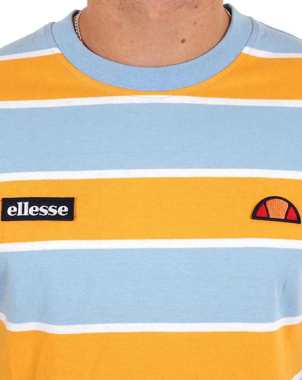 Ellesse Block Striped T Shirt Sky Orange