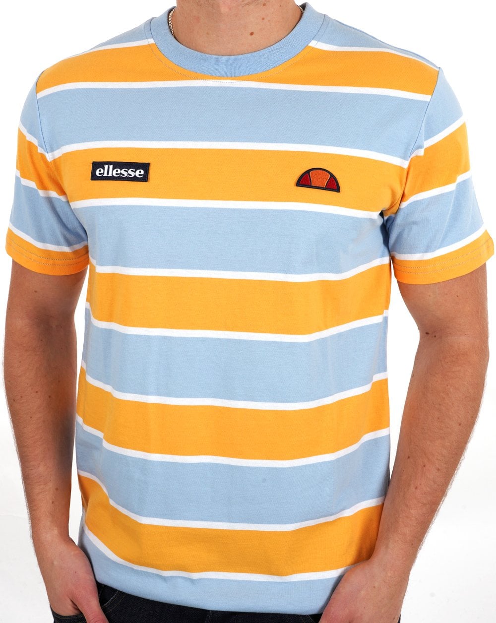 Ellesse Block Striped T Shirt Sky Orange