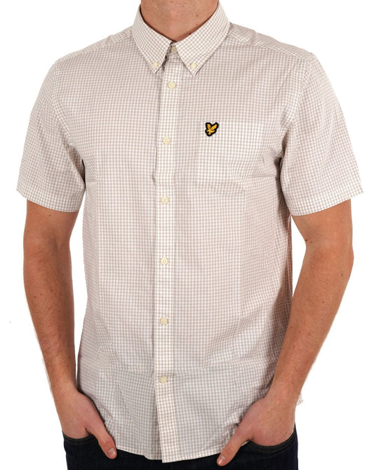 Lyle & Scott Slim Fit Gingham SS Shirt Sand/White