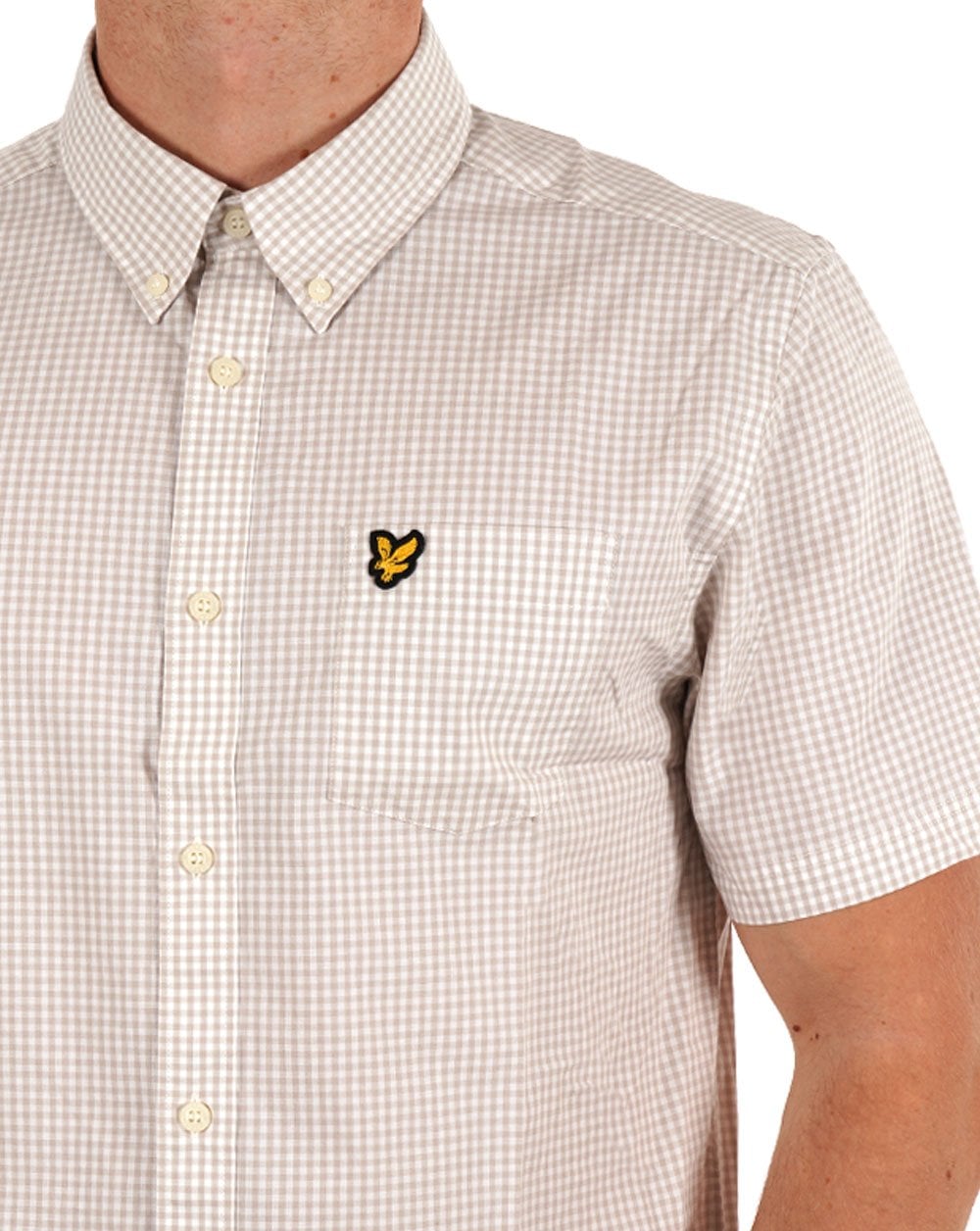 Lyle & Scott Slim Fit Gingham SS Shirt Sand/White
