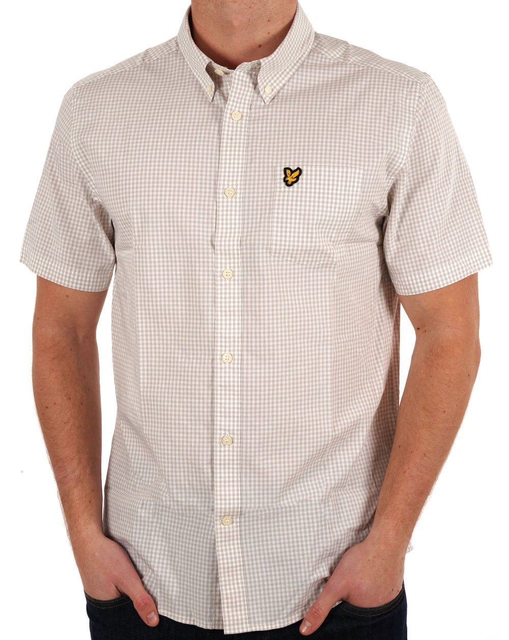 Lyle & Scott Slim Fit Gingham SS Shirt Sand/White