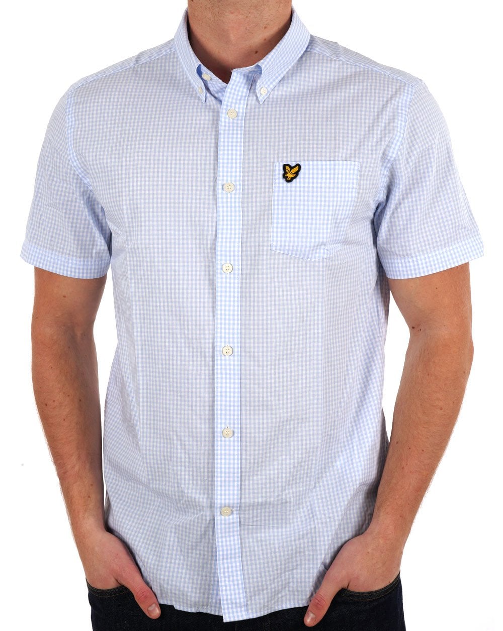 Lyle & Scott Gingham SS Slim Shirt Light Blue/White