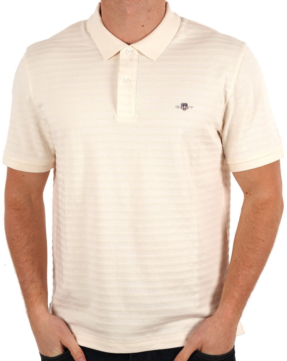 Gant Textured Stripe Polo Shirt Cream