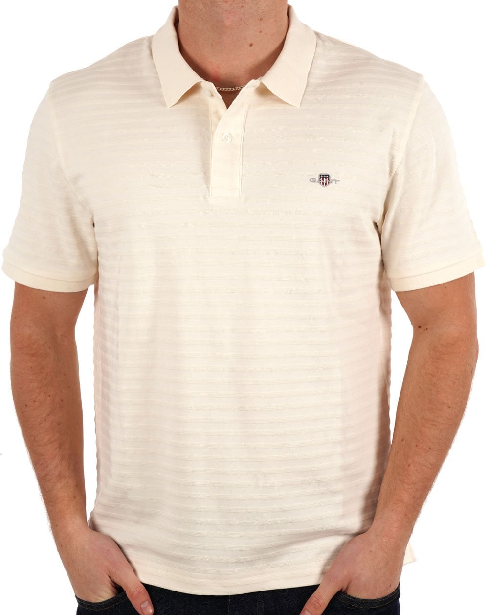 Gant Textured Stripe Polo Shirt Cream