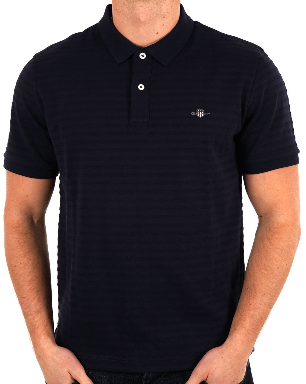 Gant Textured Stripe Polo Shirt Navy Blue