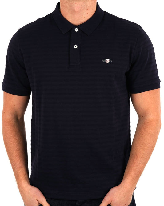 Gant Textured Stripe Polo Shirt Navy Blue