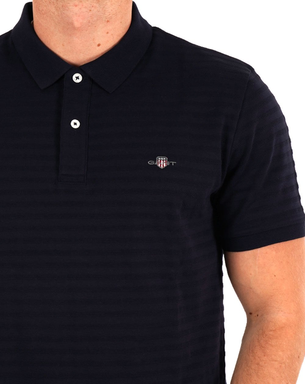 Gant Textured Stripe Polo Shirt Navy Blue
