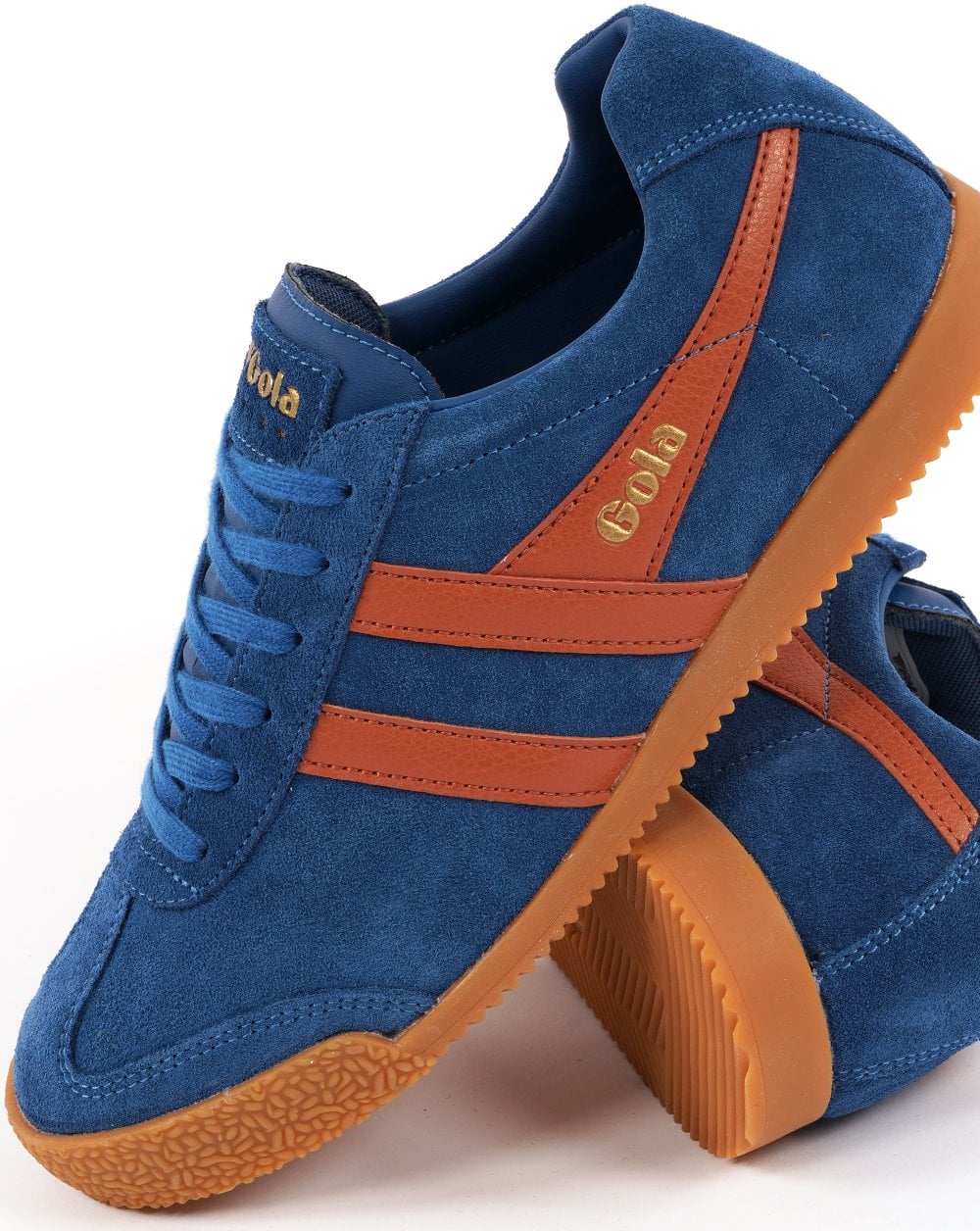 Gola Harrier Suede Trainer Marine Blue / Moody Orange