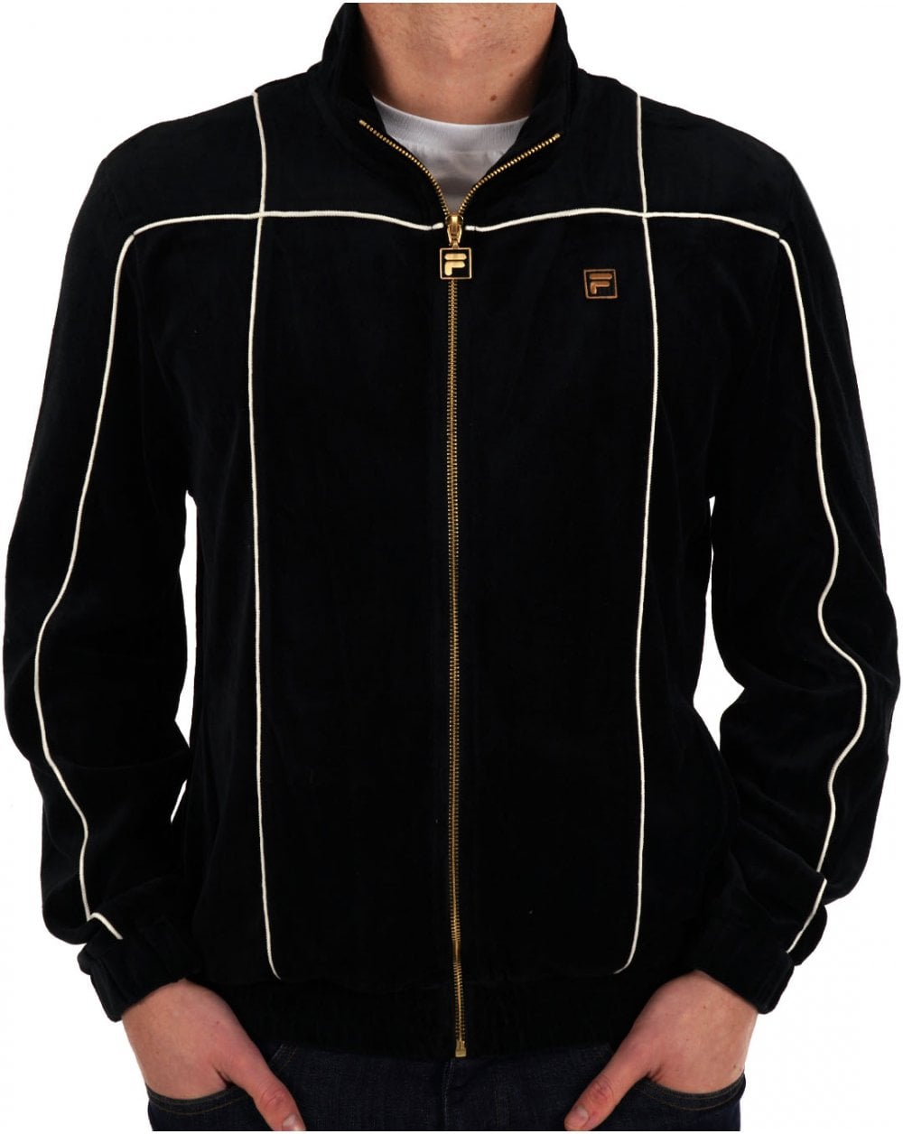 Fila Gold Piped Velour Track Top Black