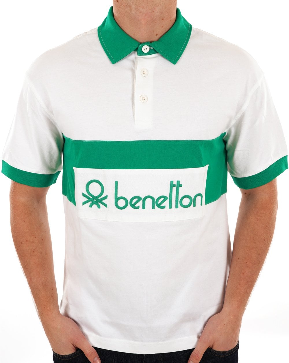 Benetton Rugby Polo Shirt White / Green
