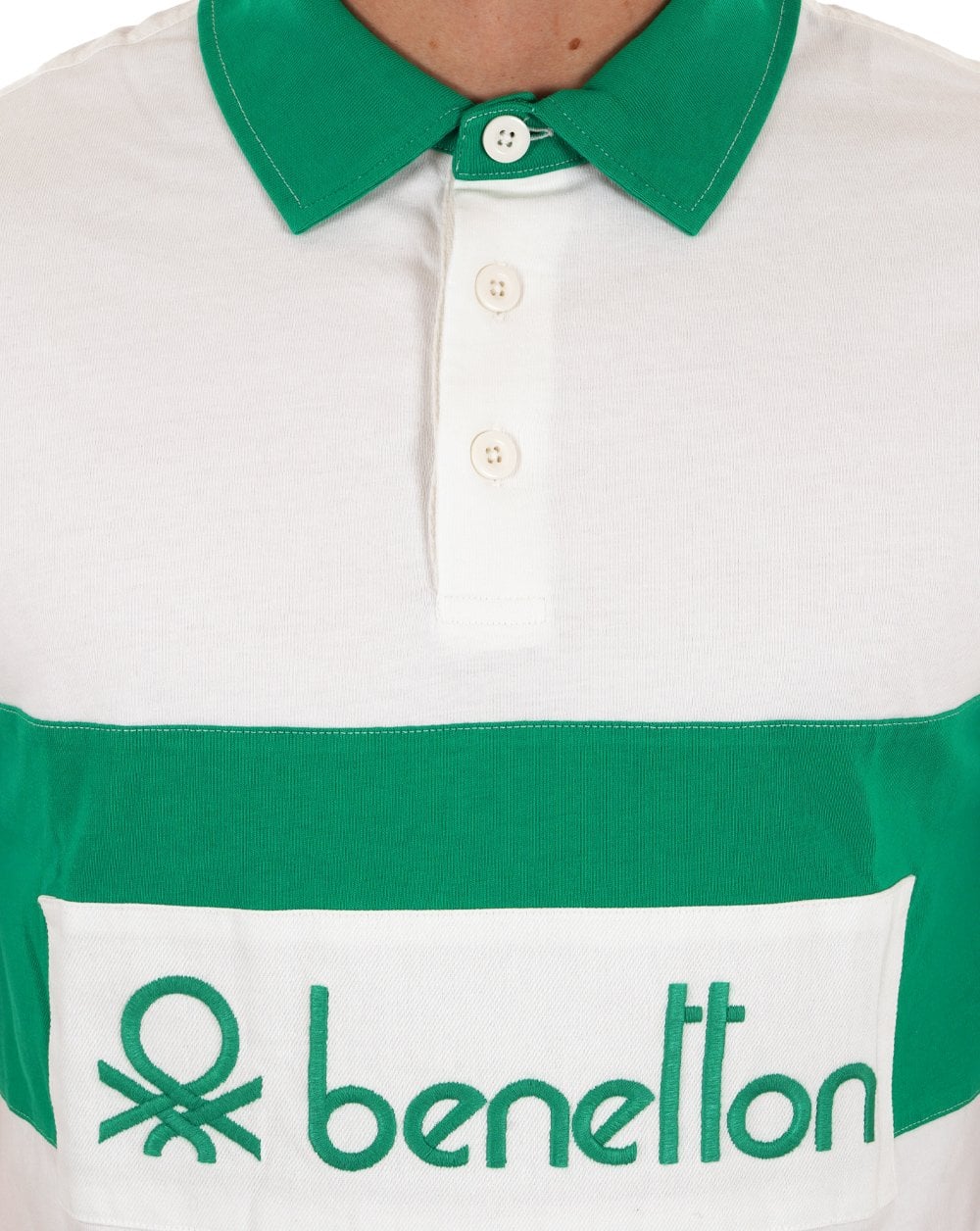 Benetton Rugby Polo Shirt White / Green