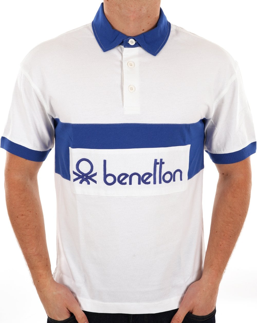 Benetton Rugby Polo Shirt White / Blue