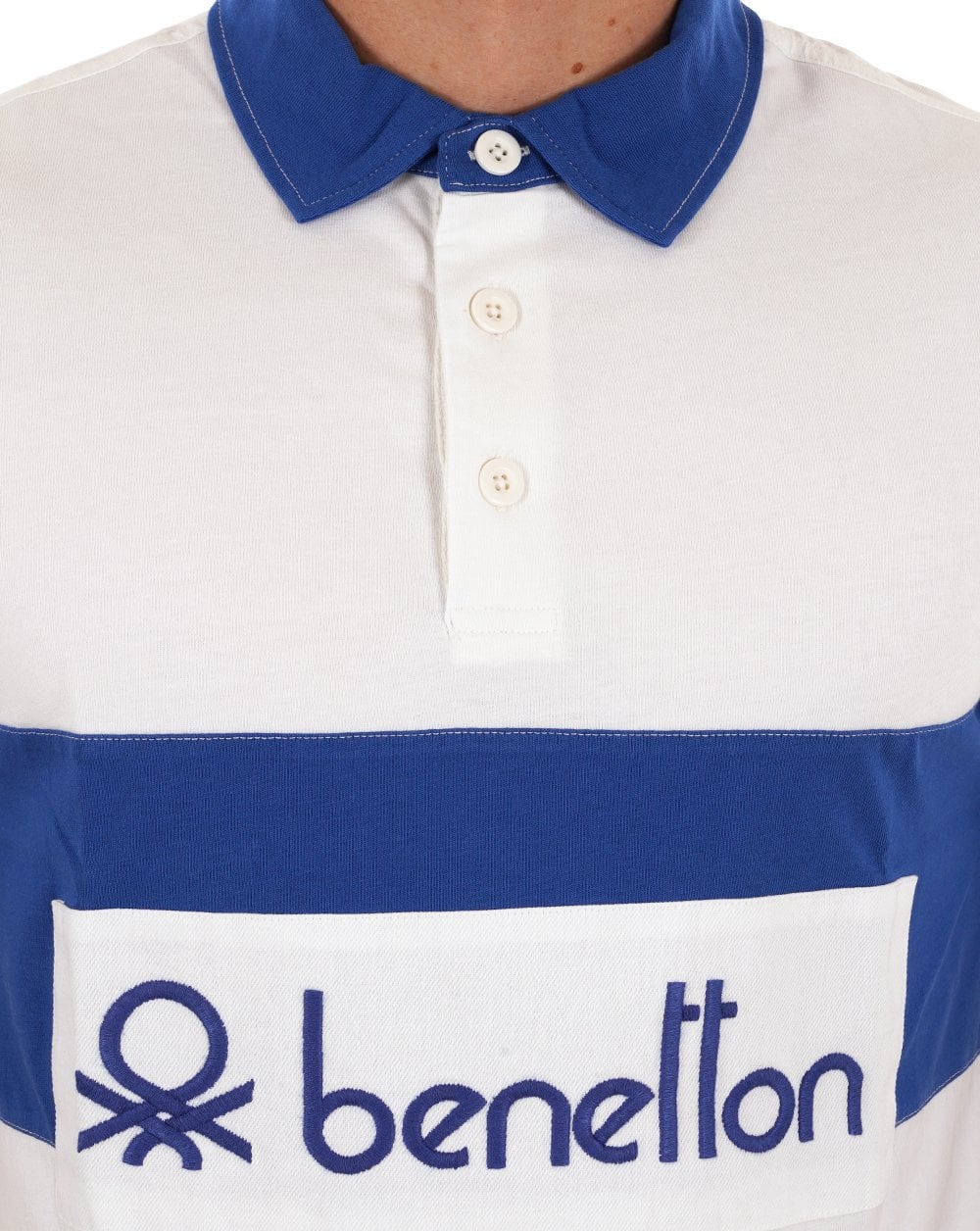 Benetton Rugby Polo Shirt White / Blue