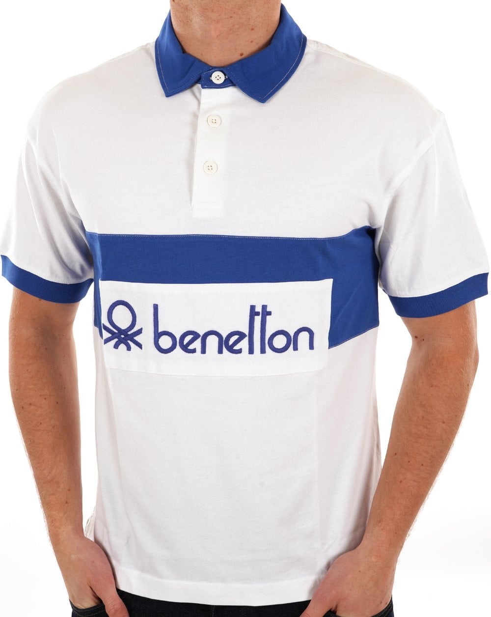 Benetton Rugby Polo Shirt White / Blue