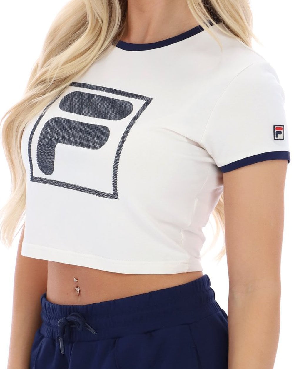 Fila Vintage Women's Jeno Cropped Tee Gardenia/Navy