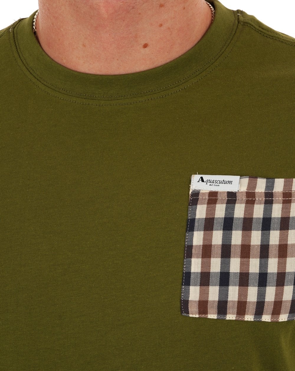 Aquascutum Club Check Pocket T Shirt Army Green