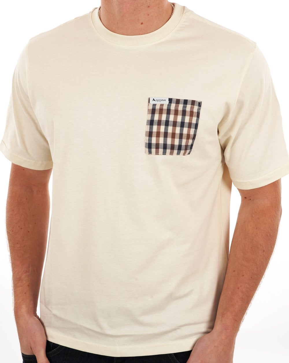 Aquascutum Club Check Pocket T Shirt Off White