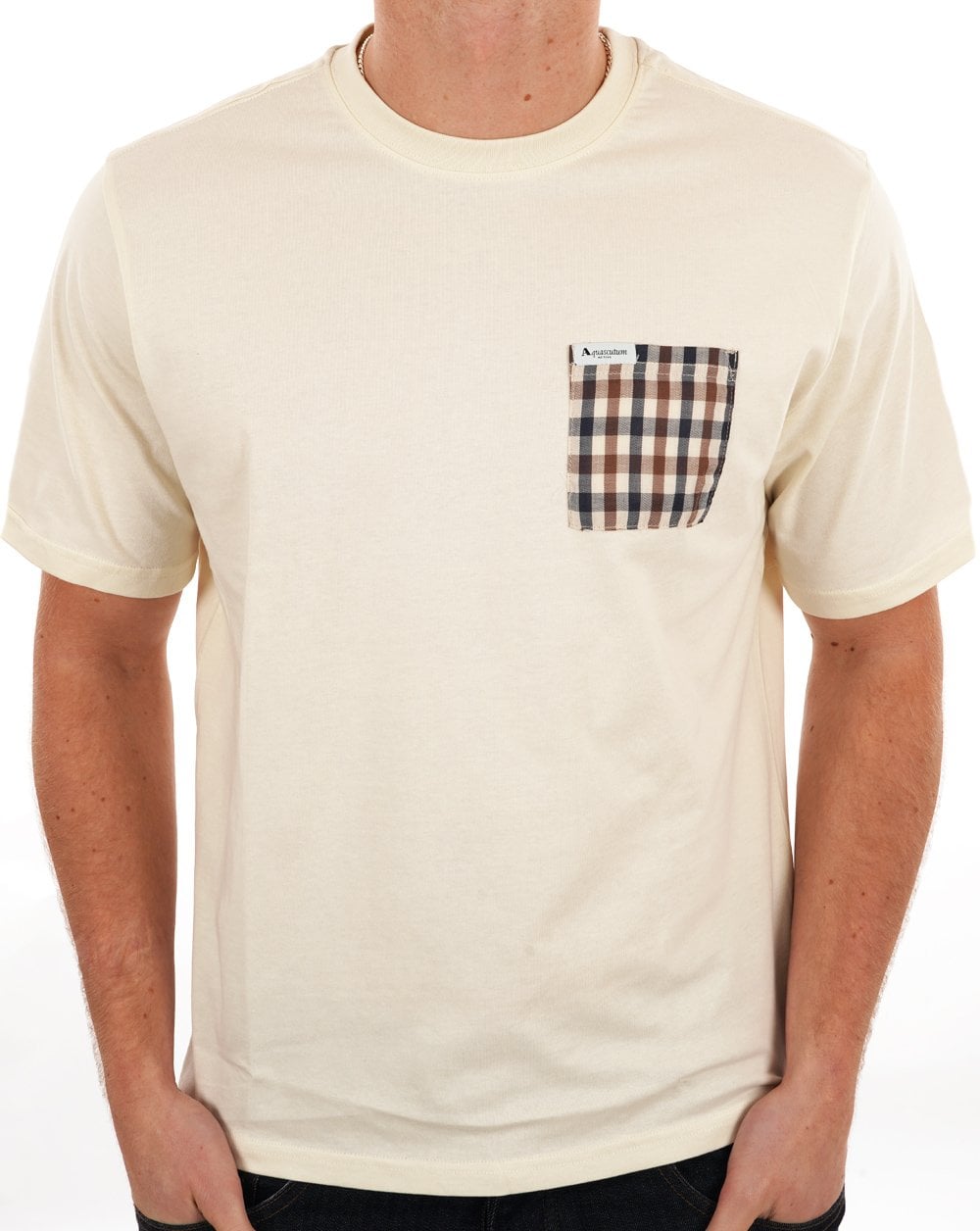 Aquascutum Club Check Pocket T Shirt Off White
