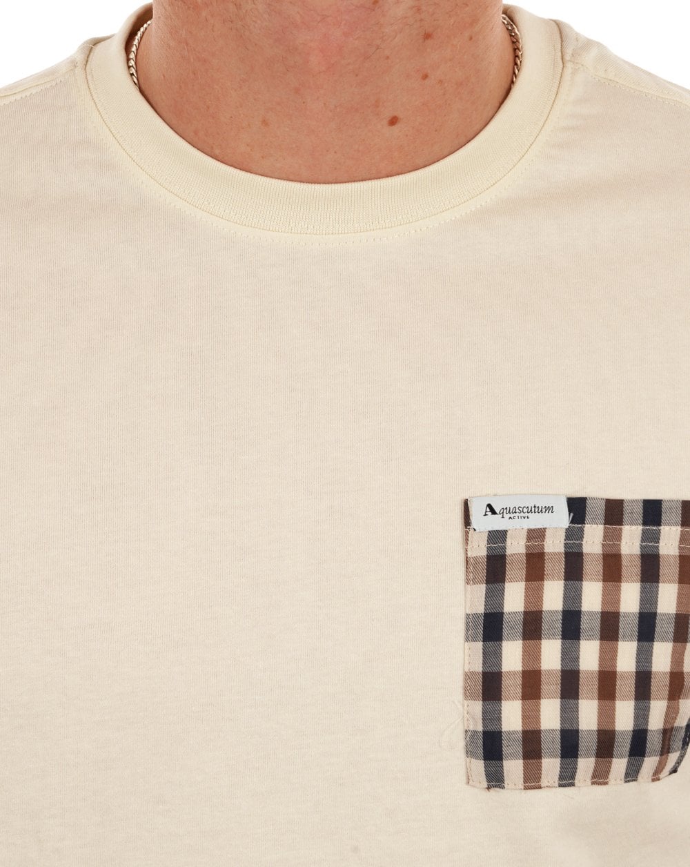 Aquascutum Club Check Pocket T Shirt Off White