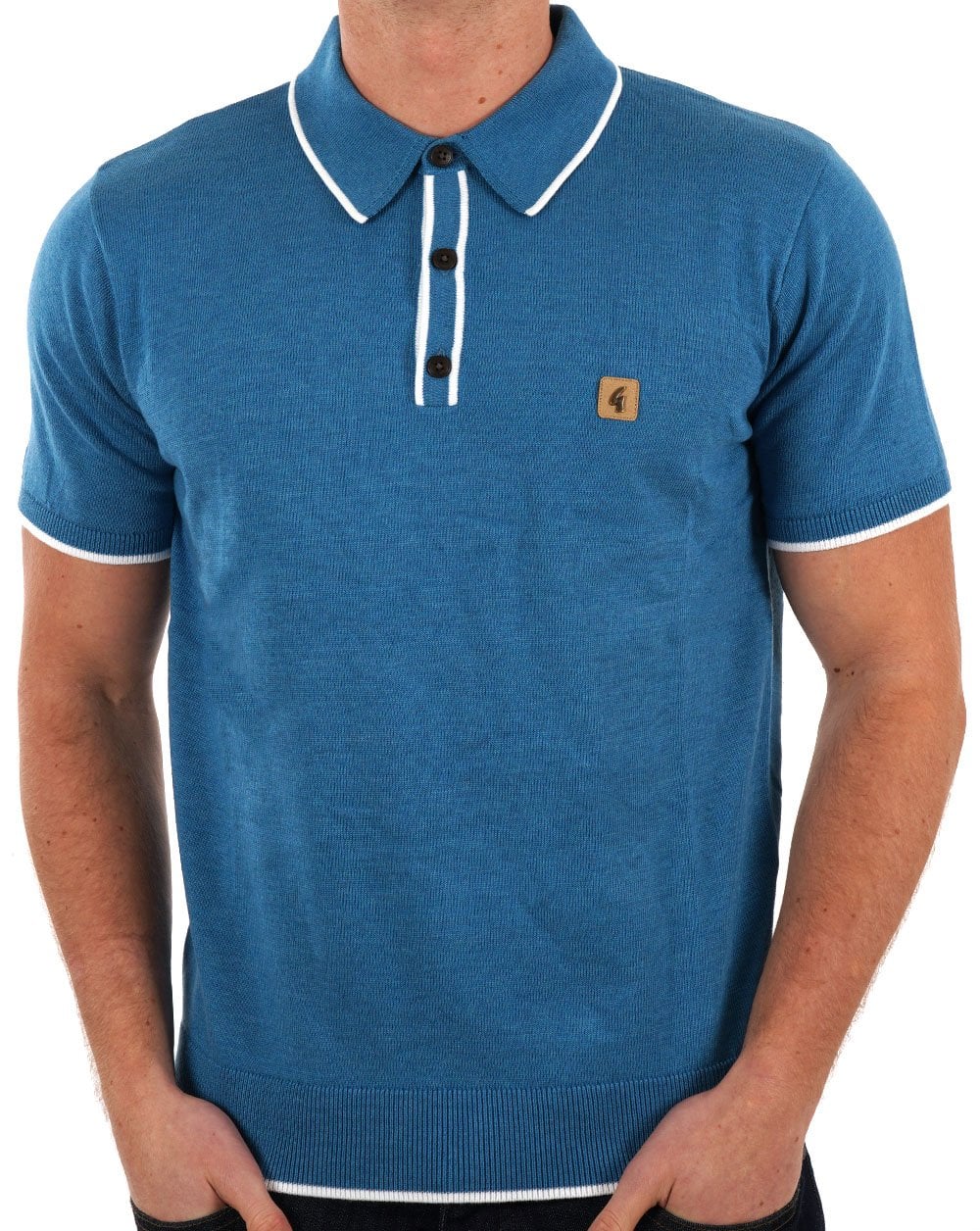 Gabicci Vintage Lineker Tipped Knitted Polo Aqua