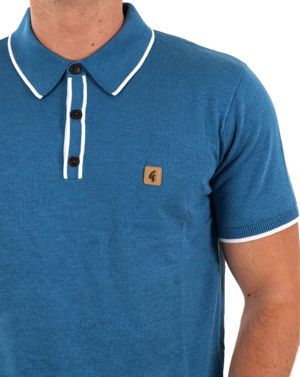 Gabicci Vintage Lineker Tipped Knitted Polo Aqua
