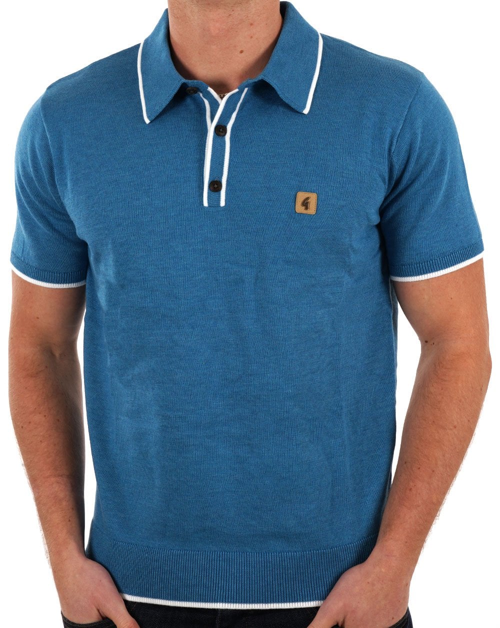 Gabicci Vintage Lineker Tipped Knitted Polo Aqua